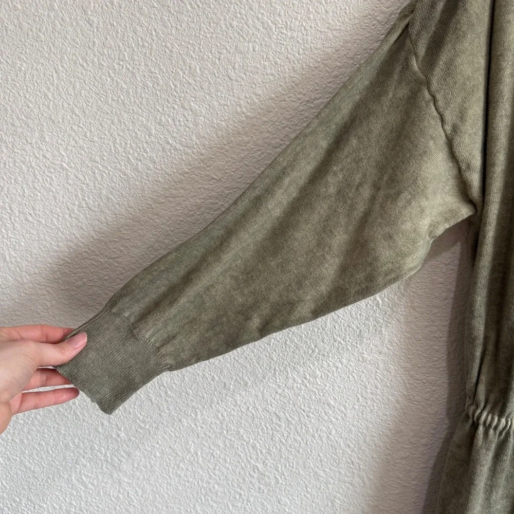 Suzy D London Olive‎ Green 100% Cotton Longline Hooded Drawstring Cardigan M/L